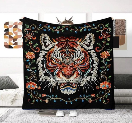 Guochao Retro Tiger Flannel Print Blanket