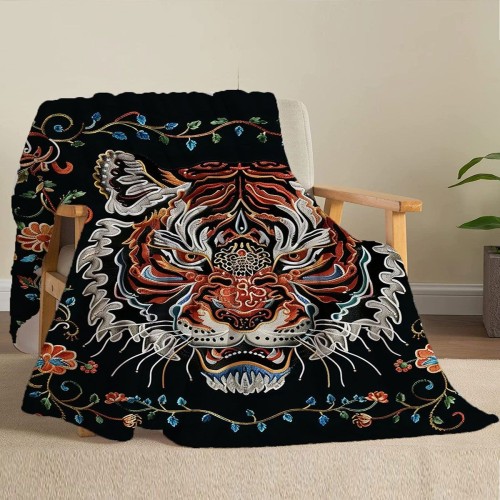 Guochao Retro Tiger Flannel Print Blanket