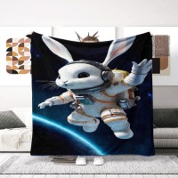 Cartoon Space Rabbit Flannel Digital Printing Blanket